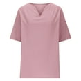 thumbnail image 5 of Fanxing Womens V Neck Linen Shirt 3/4 Sleeve Shirts Solid Color Comfy Tops Summer Casual Dressy Tunic Blouses Pink,S, 5 of 8