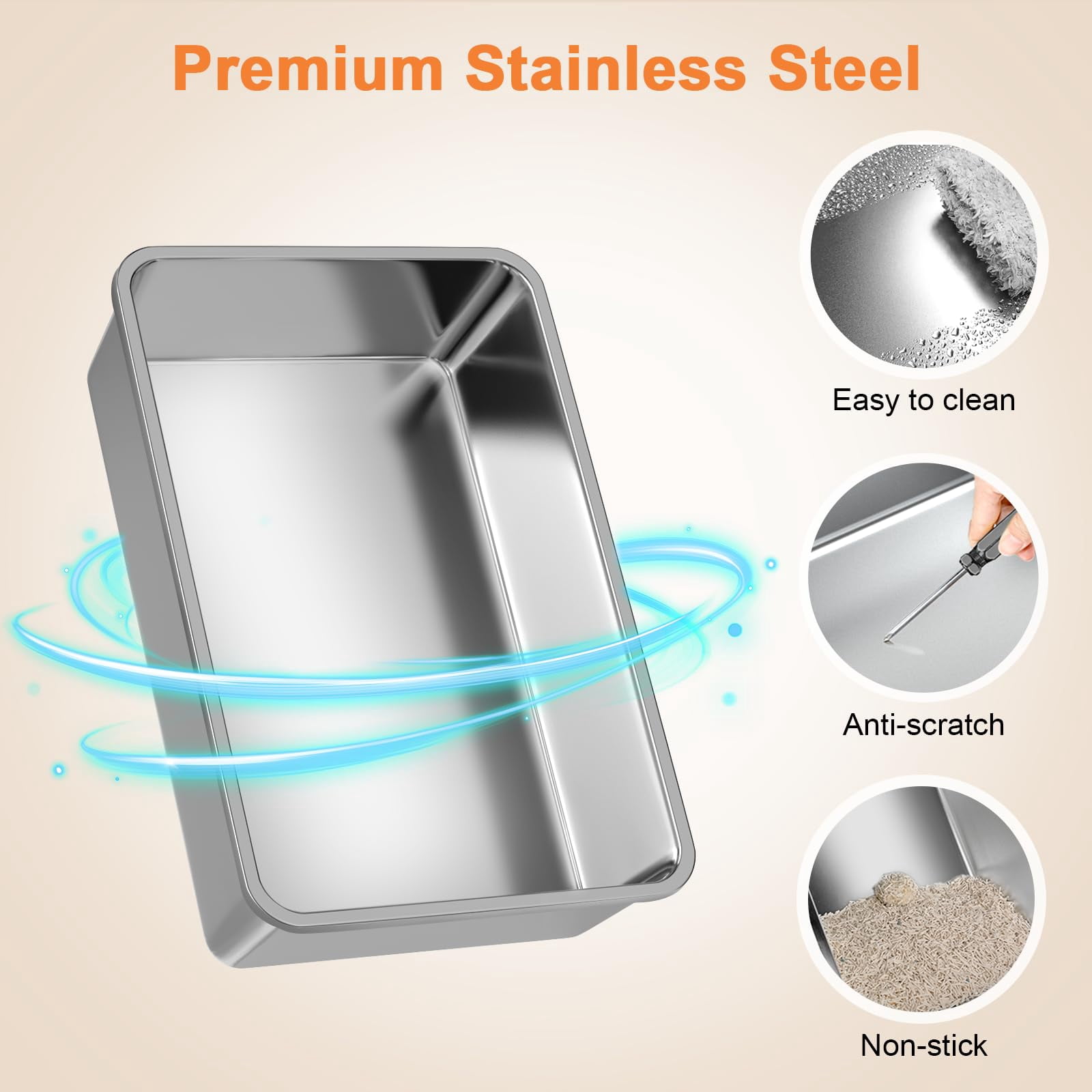 Stainless Steel Cat Litter Box With Lid Extra Large Enclosed Non-sticky Metal Pan High Sided & Scoop  Odor Free Front Top Entry Anti-leakage Easy Cleaning