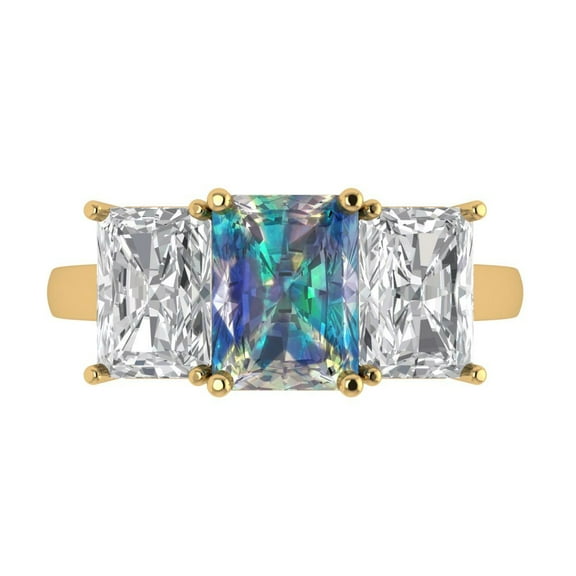 Clara Pucci 14K Yellow Gold 4ct BlueMoissanite Three-Stone Ring for Women