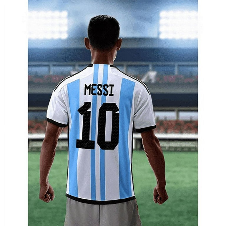 Gudauri Argentina No.10 Messi Jersey (26 Yards), Argentina Soccer Jersey 2022, Messi Shirt Short Sleeve Football Kit, Kids/Adult Soccer Fans Gifts
