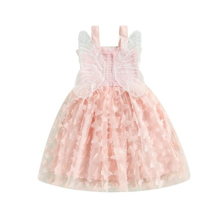 

woshilaocai Butterfly Wing Dresses Toddler Baby Girls Sleeveless Fairy Tulle Dress Kids Dance Party Princess Dresses
