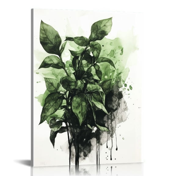 ONETECH Framed Botanical Canvas Wall Art ,Plant Wall Decor for Bedroom,Minimalist Canvas Wall Art Decor, Green Plant Leaves Artworks Prints Poster for Bathroom,Living