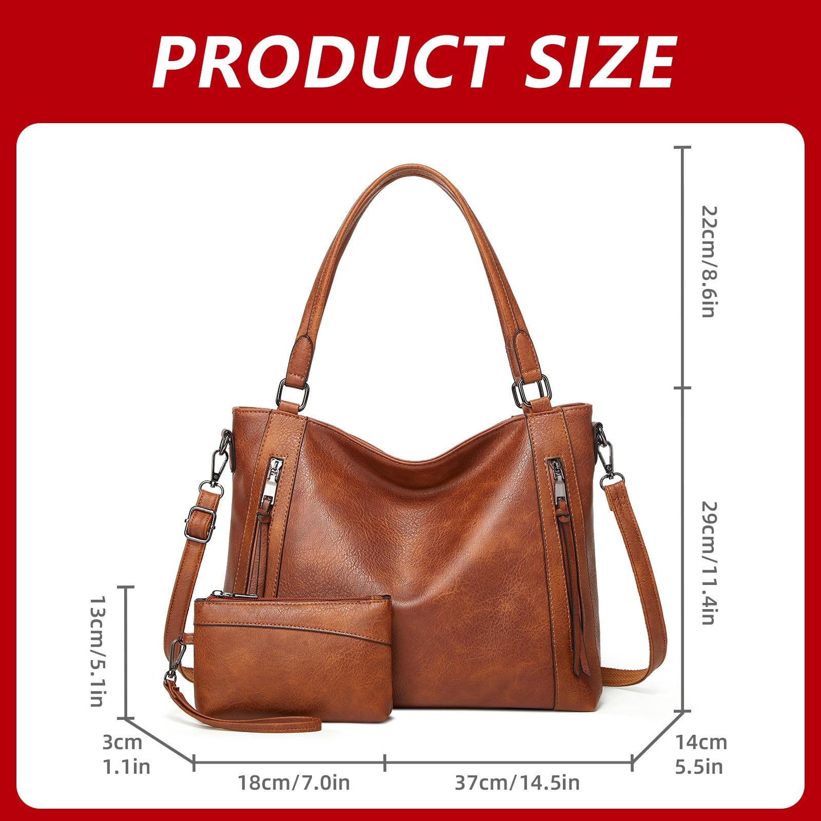 Arcticwind Handheld women's bag,Fashion Crossbody Large Capacity Bag for Women,with Change Purse,Top Handle Bags,Soft PU Leather Multi-Pocket Shoulder Bag Handbag with Adjustable Strap,Brown