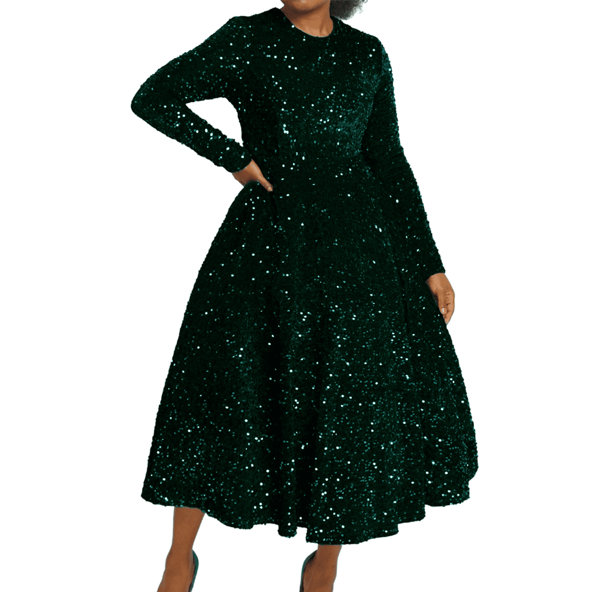 lk bennett green sequin dress Women's Plus Size Long Sleeve A-Line Flared Party Cocktail Sparkle Glitter Evening Shiny Maxi L John lewis
