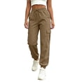 thumbnail image 2 of WAVSUF Women's Cargo Pants, Elastic Waist Loose Fit Multiple Pockets Fall Casual Hiking Joggers Beige S, 2 of 7