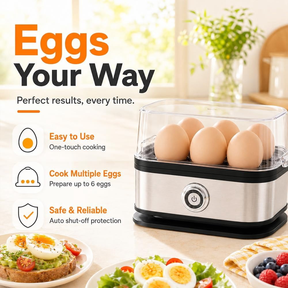 Multifunctional Egg Steamer with Clear Lid, 2026 New compact stainless steel mini electric rapid egg cooker 6 egg capacity, Prevent Burning Out for Custom Egg Doneness Meal Prep (1pc)