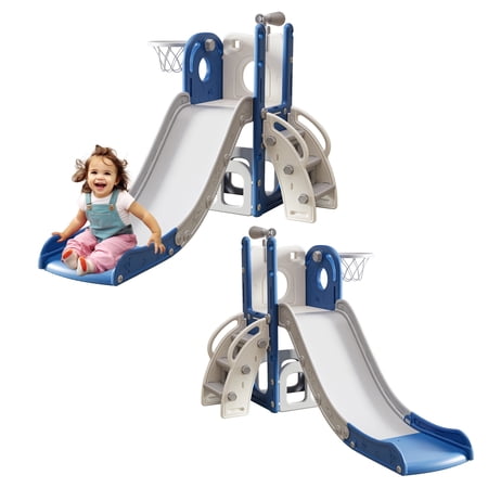 Toddler Slide Kids Slide for Toddlers Indoor Playset for Toddlers with Basketball Hoop and Ball Playset Telescope