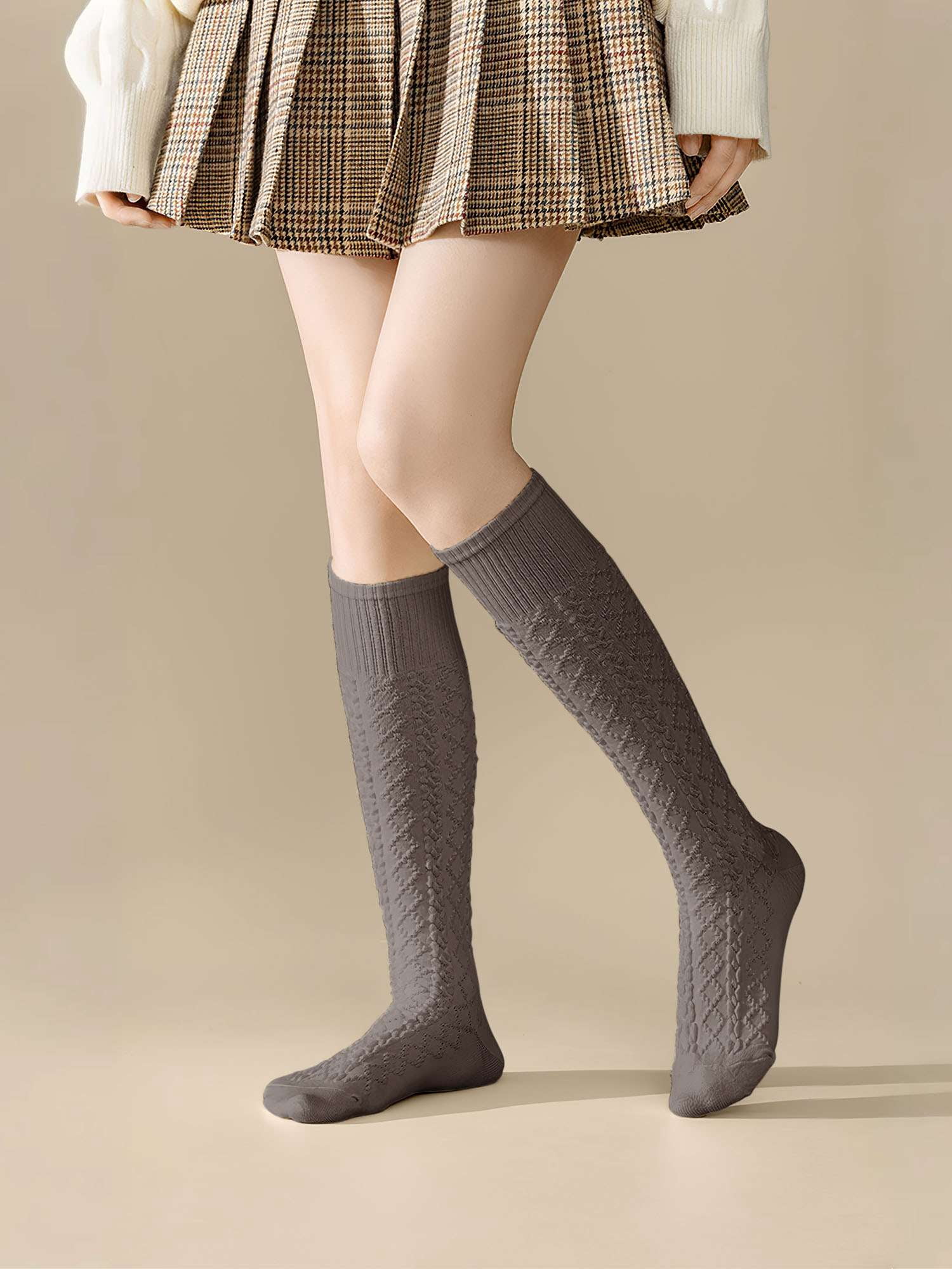 Deago 2 Pairs Women's Knee High Wool Socks Thick Winter Knit Thermal Long Boot Stocking Socks Leg Warmers (Coffee)