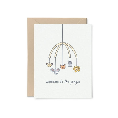 Welcome to the Jungle Baby Card – Cute Animal Mobile Design – Blank Inside for Personal Messages – Perfect for Baby Showers or New Arrivals
