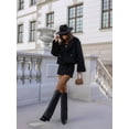 thumbnail image 6 of Women Crop Pea Coat Wool Blend Office Work Lapel Collar Short Winter Jacket Trench Coat Black S, 6 of 8