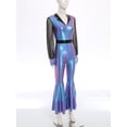 thumbnail image 3 of YiZYiF Womens Vintage 70s Disco Jumpsuit Metallic Shiny Tiered Bell Bottoms Hippie Romper Costume Gradient Blue S, 3 of 7
