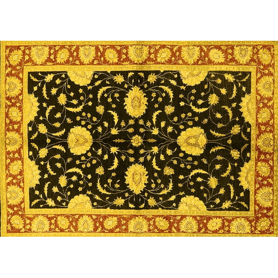 Ahgly Company Indoor Rectangle Oriental Yellow Industrial Area Rugs, 8' x 12'