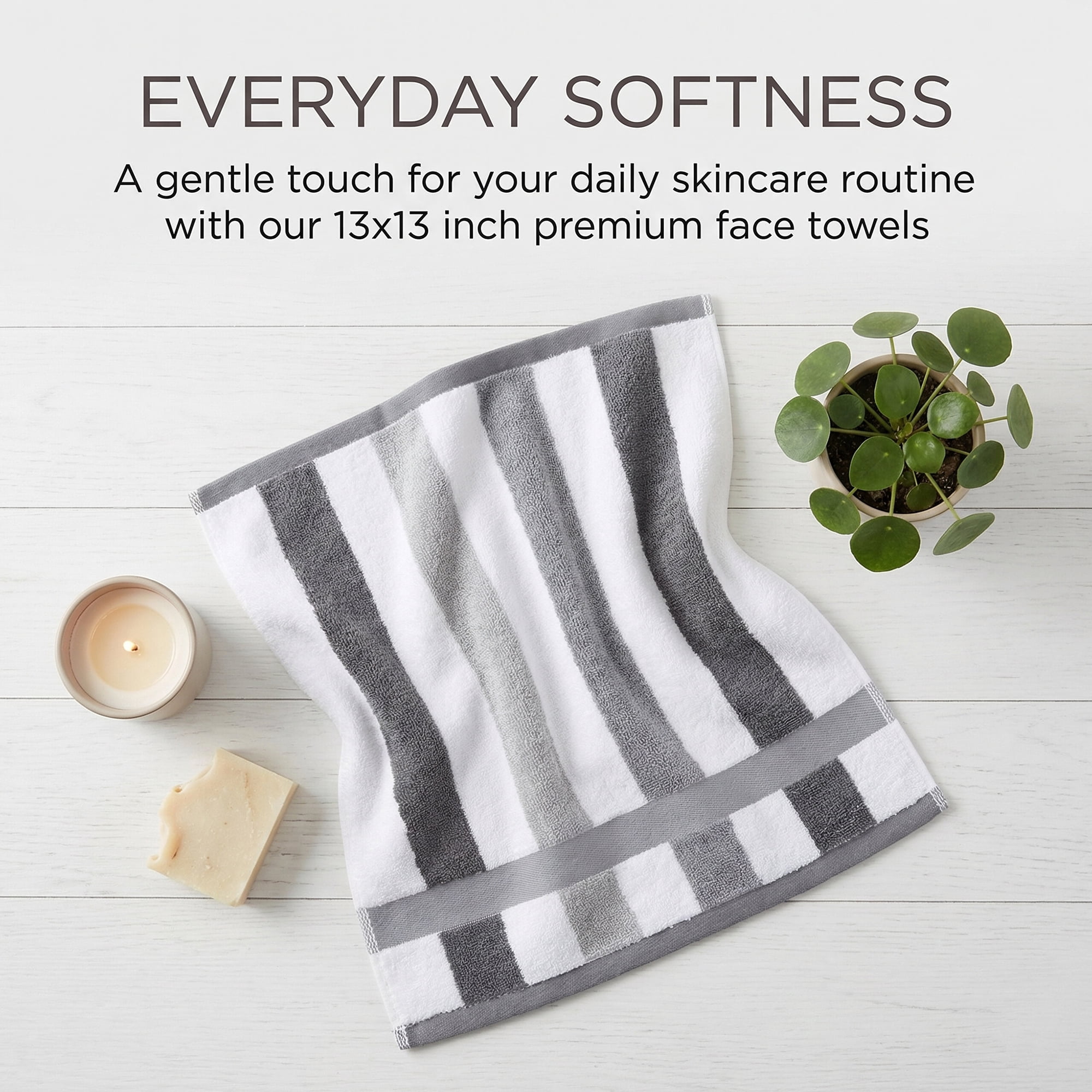 Unique Bargains 13 x 13 Inches Striped Cotton Showering Bathroom Washcloths Grey 6pk