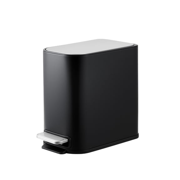 Recycling Bin Indoor Stainless Steel 5L Waste Container with Lid and Handles, Durable Compact Trash Can for Home Office Kitchen for Organized Sorting, Black
