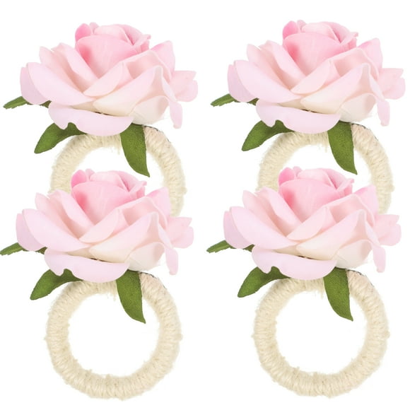 KAKOWELY 4 anillos para servilletas con forma de rosa y flores artificiales para bodas.