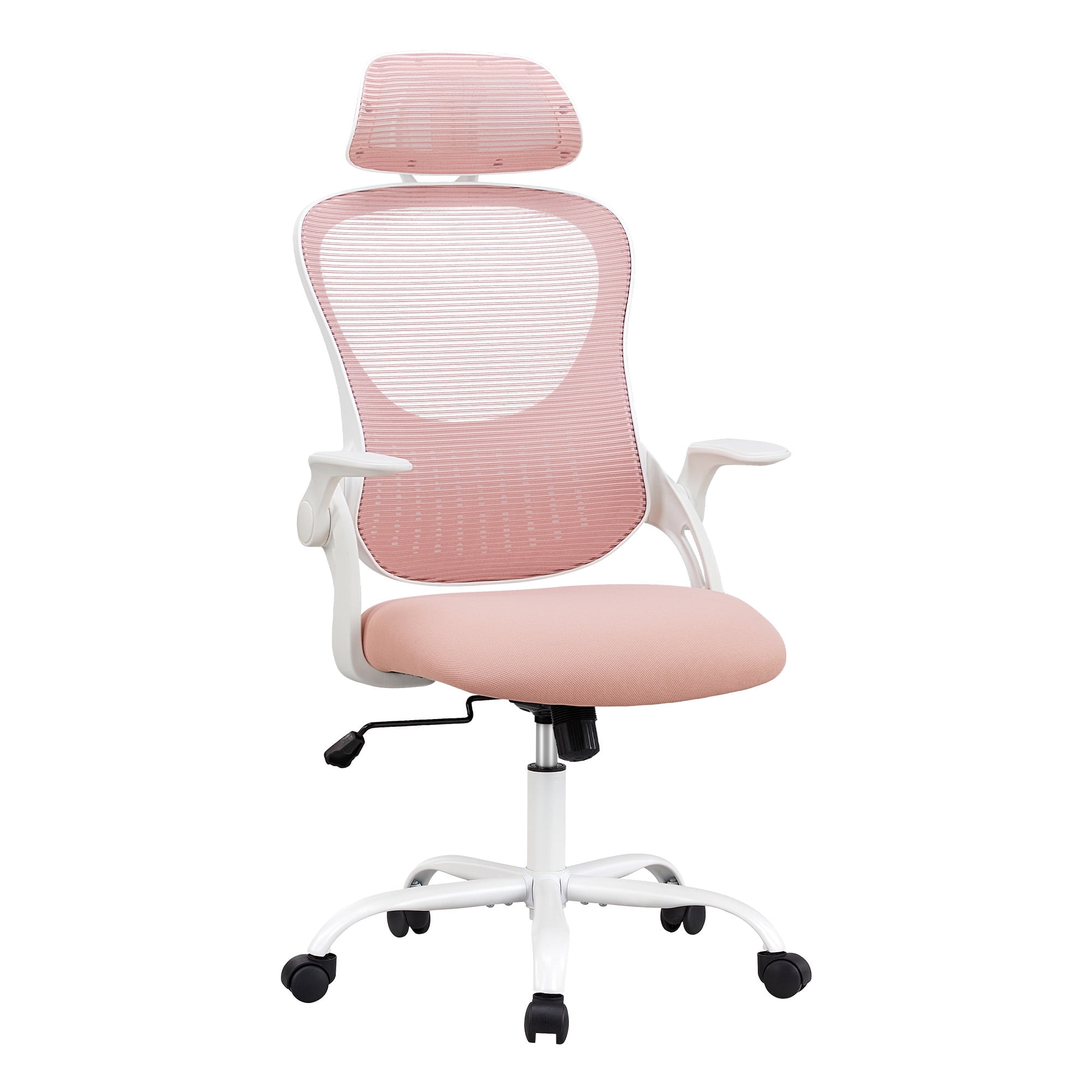 MCQ Office Chair, Ergonomic Home Mesh Office Desk Chairs, with Adjustable Armrests, Wheels and Mid-Back Task Chair with Lumbar Support,  Pink