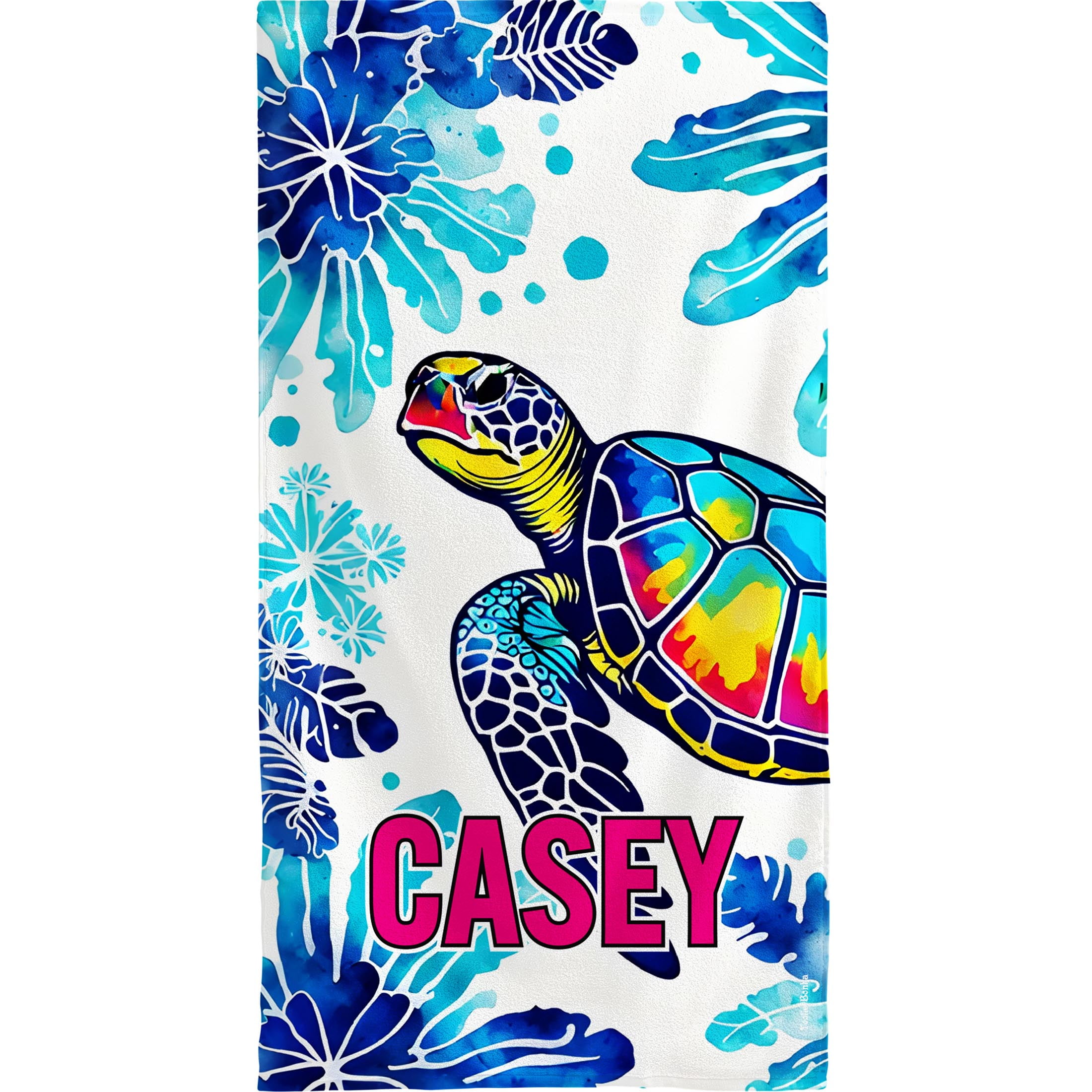 Toolie Bonka Personalized Splash Turtle Beach Towel for Boys, 30in X 60 Dual sided Polyester & Cotton gift towels for kids