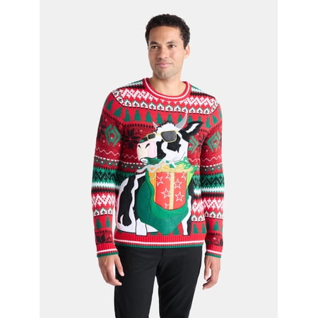 Men's Christmas Sweater Ugly Christmas Sweater with Drink Pocket from Holiday Time, Sizes XS-3XL