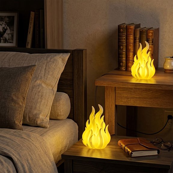 3D Printed Flame Shape Night Light, Cute Fire Flame Table Lamp, Halloween Bedroom Dorm Desk Decorative Ornament Lamp for Home Ambient Lighting