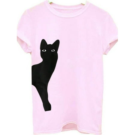 Women's Summer Short Sleeved Casual T-shirt Cat Print Tee