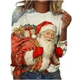 thumbnail image 2 of Craaazy Christmas Shirts Womens Round Neck Long Sleeve Christmas Printed Shirts Xmas Santa Tops Gifts, 2 of 4