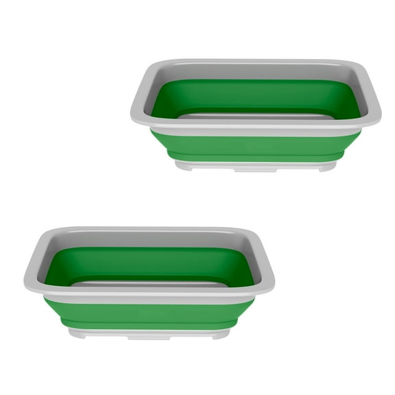 Set of 2 Multipurpose Wash Bins – 10-Liter Basins for Camping, Parties, or Cleaning – Collapsible Bucket Set by Wakeman (Green)