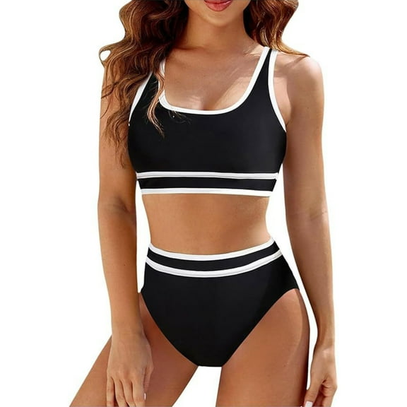 Jesscasday Two Pcs Split Bathing Suit for Women High Waist Swimsuit Push Up Swimwear
