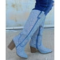 thumbnail image 5 of Top Moda Women Knee High Boots Block High Heels Rhinestone Bling Glitter Side Zipper Pointed-Toe IMOGEN-38 Blue Denim 8, 5 of 5