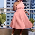 thumbnail image 3 of AURA Plus Size Women Off Shoulder High Waist Pleated A Line Midi Banquet Party Dress, 3 of 9