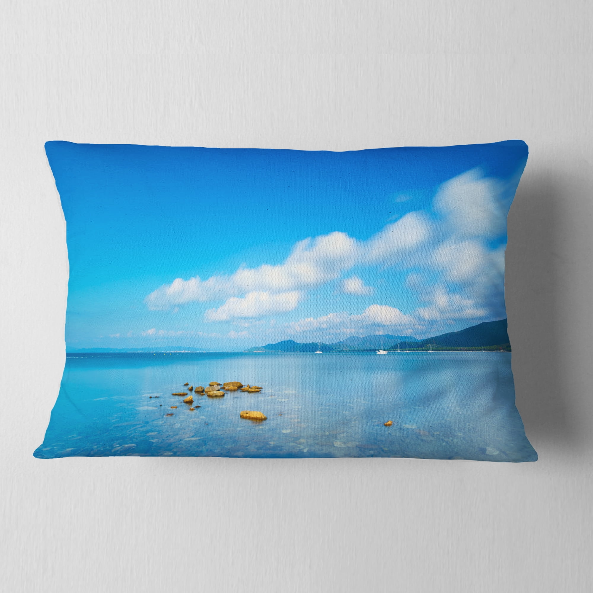 Designart 12" x 20" Blue Polyester Throw Pillow