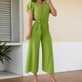 thumbnail image 2 of SRZYMJ Women's Slim Fit Jumpsuit Stylish Women's V Neck Belted Waist Long Romper Casual Outfit For Spring Summer Fall Season, 2 of 4