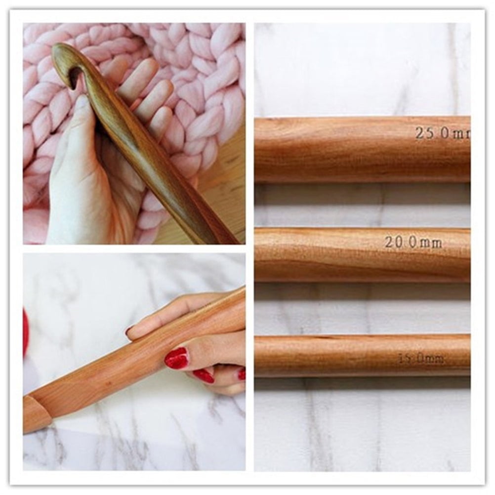 HEMOTON Durable Bamboo Crochet Hooks Set for DIY Projects with Smooth Surface and 15 Sizes from 3 to 25 mm