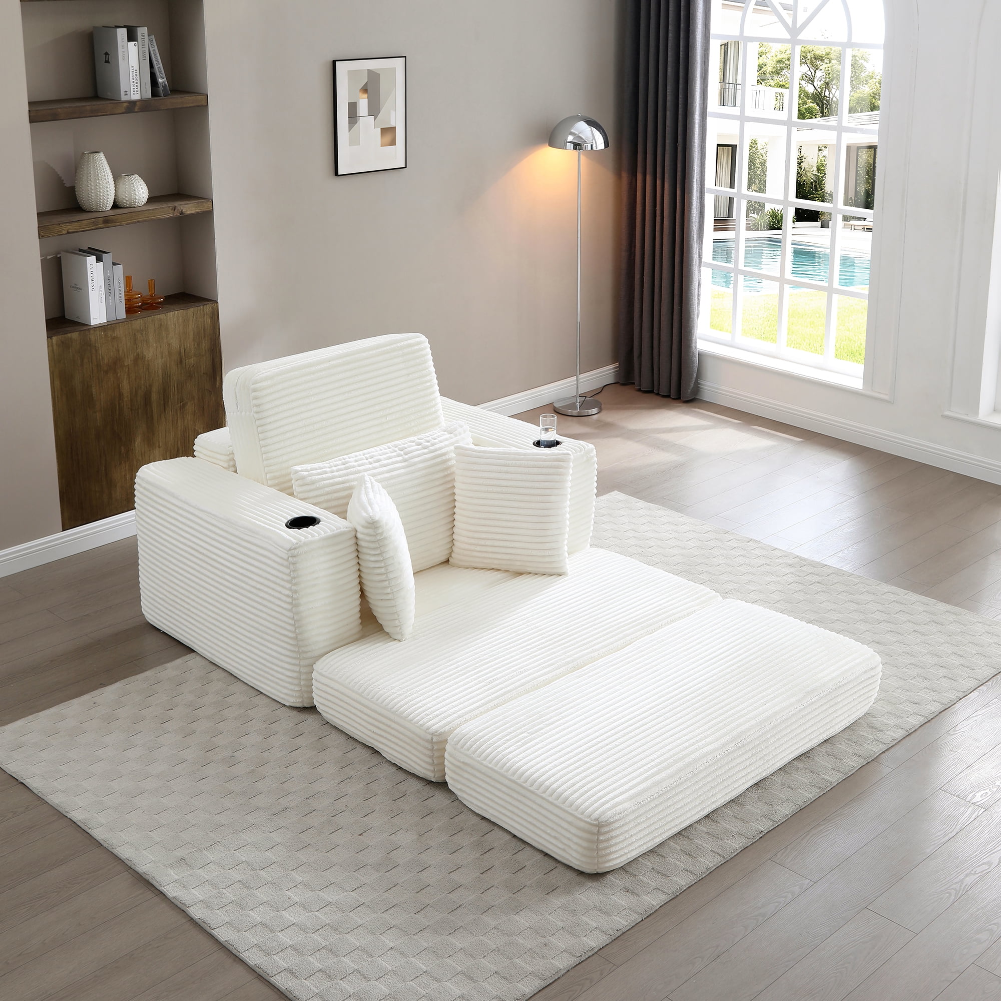 Miniyam 52" x 61"  Chair & Detachable Ottoman – Space-Saving Folding Guest Bed, High-Density Foam (Beige)