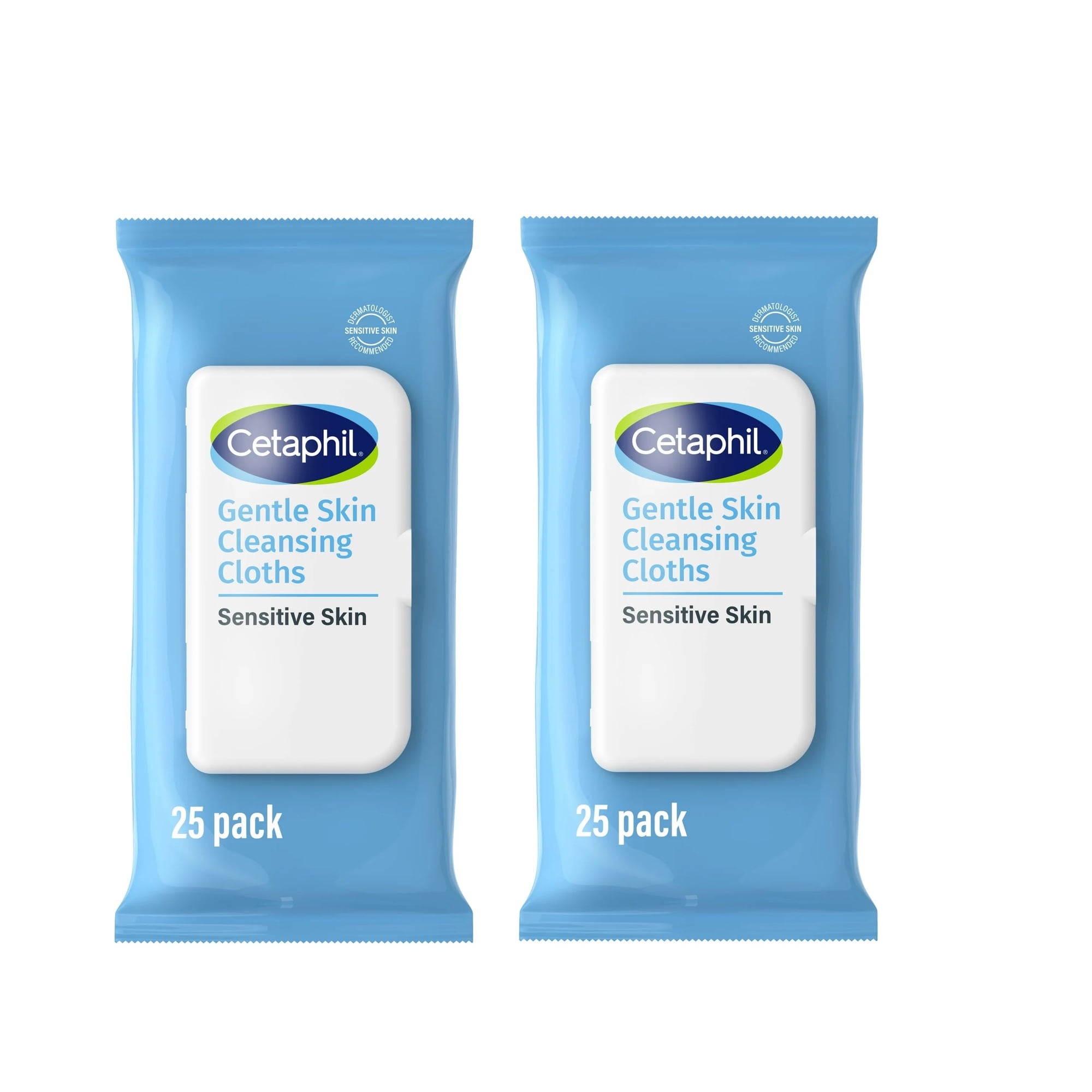 (2 Pack) Cetaphil Gentle Skin Cleansing Cloths, 25 ct, Fragrance Free Face and Body Wipes