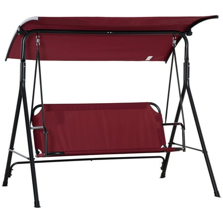 Outsunny 3-Person Porch Swing with Stand Outdoor Swing for Patio Porch with Adjustable Tilt Canopy & Comfortable Swing Bench-Style Seat Steel Frame Wine Red