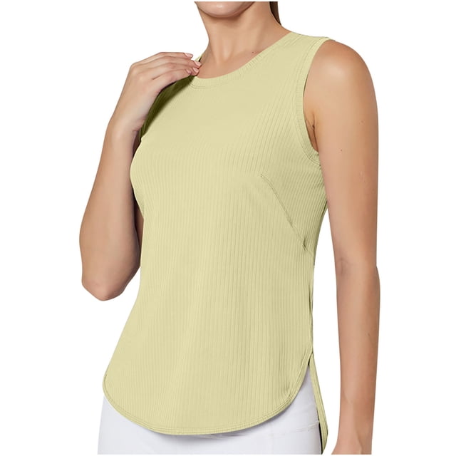 Prix Réduit, Camisole de Sport pour Femmes, Haut D\'entraînement Physique Yoga, Col Rond, Design Sans Couture, Matériau Respirant, pour Entraînement, Exercice, Gym, Tenue d'Entraînement Légère et Respirante/100 % Polyester, Jaune