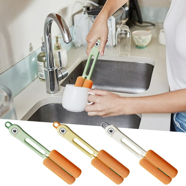 Cepillo para Tazas Cuatro En Uno, Cepillo de Esponja de Mango Largo, Cepillo para Limpiar Pajitas de Botellas, Herramienta para Lavar Tazas de Cocina, Cepillo para Tazas