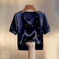 thumbnail image 4 of Blouse for Women Crewneck Short Sleeve Fashion Fit Scattered Pearl Rhinestone Embellished Satin Fabric Dressy Streetwear Lightweight Party Tops, 4 of 5