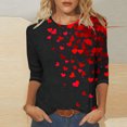 thumbnail image 2 of Penkiiy Chemises de la Saint-Valentin pour Femmes Manches 3/4 Col Rond Blouses Décontractées Imprimé Mignon Tuniques Tops 2025 S Multicolore, 2 of 5