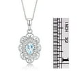 thumbnail image 4 of RYLOS Matching Set Sterling Silver Floral Halo Pendant Necklace & Ring. Gemstone &  Diamonds, 18" Chain. 6X4MM  Aquamarine March Birthstone; Size 5, 4 of 6