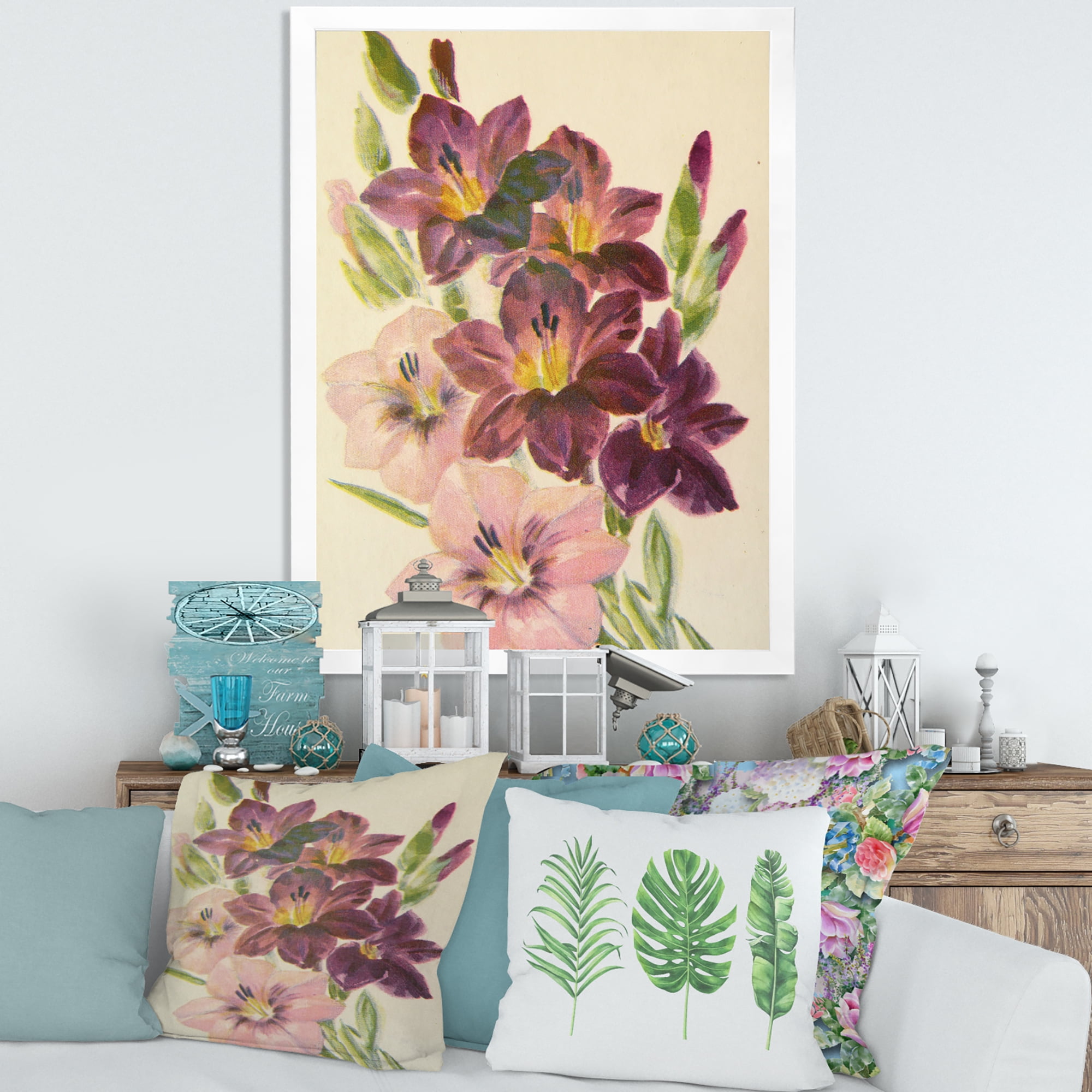Designart 'Retro Dark and Light Pink Gladiolus' Traditional Framed Art Print