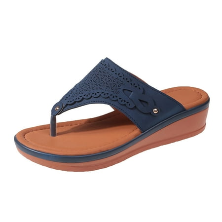 

Ladies Solid Color Hollowed Out Carved Leather Clip Toe Sloping Heel Sandals