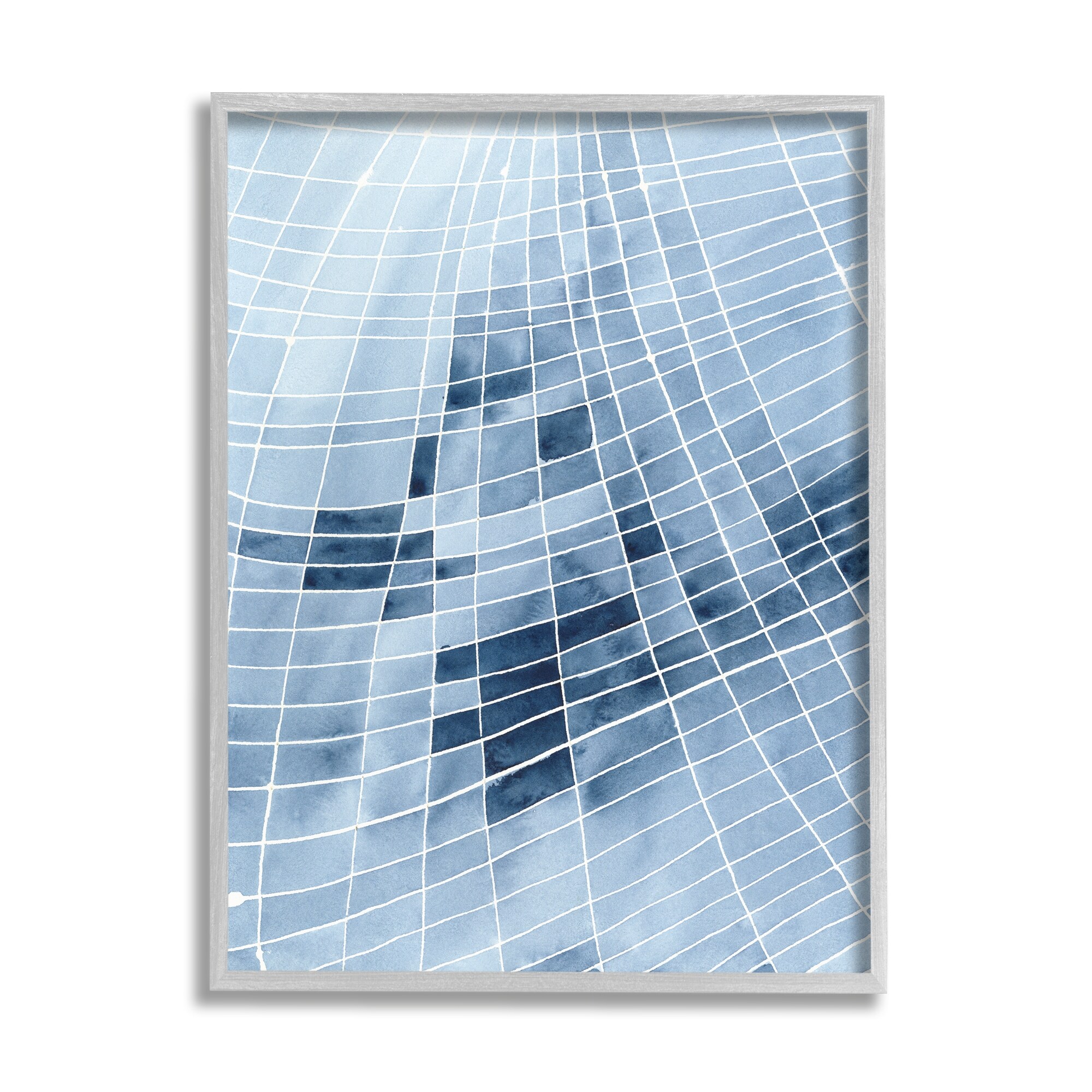 Stupell Industries Abstract Blue Squares Shapes Modern White Outlines Painting Gray Framed Art Print Wall Art, Design by Regina Moore