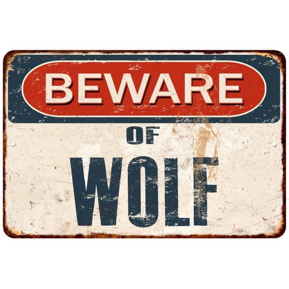 Beware of WOLF Metal Sign Rusty Wall Decor 8x12 108120041042