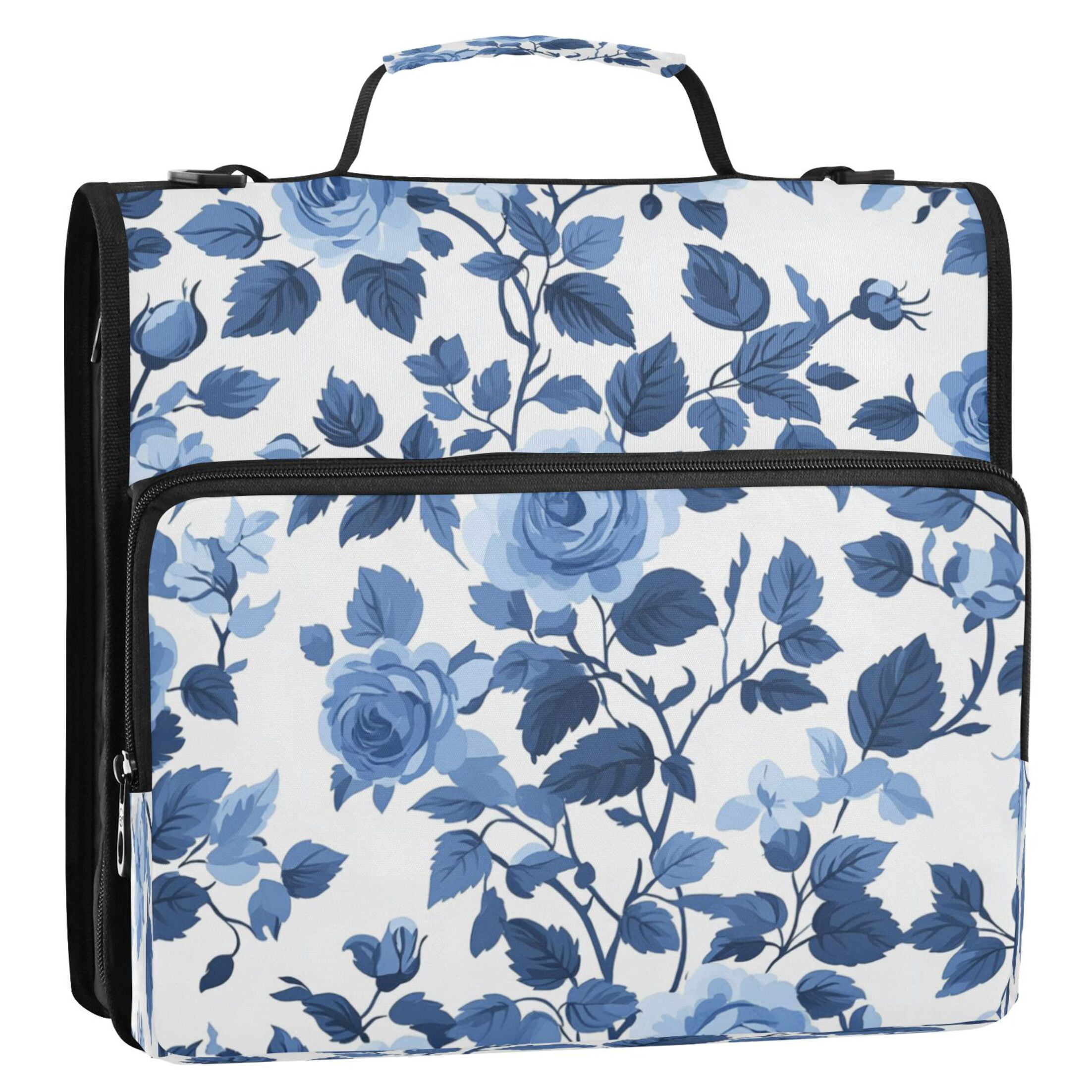 YAZAOO Zipper Binder trapper keeper Documents Organized Design Blue Bloom Serenade Printed