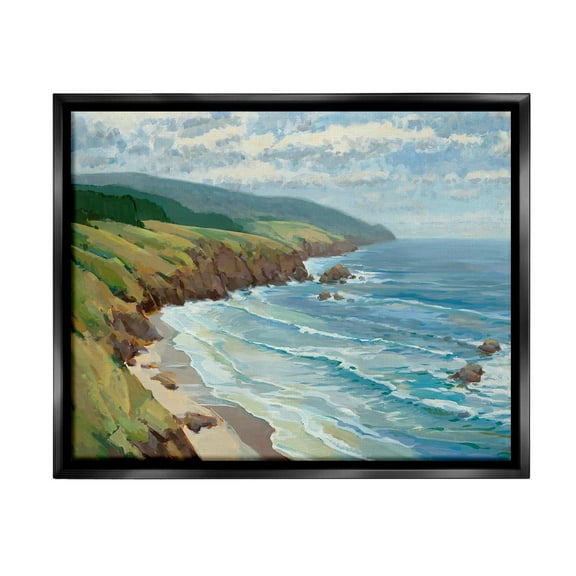 Stupell Industries Overlooking Beach Cliffs Landscape Painting Black Floater Framed Canvas Art Print Wall Art, 21 x 17