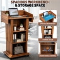 thumbnail image 3 of Vakiorn Mobile Wooden Podium 43 inch Height Adjustable Crank Handle Workbench Storage Privacy Baffles Lockable Casters for Church School Speech, 3 of 7