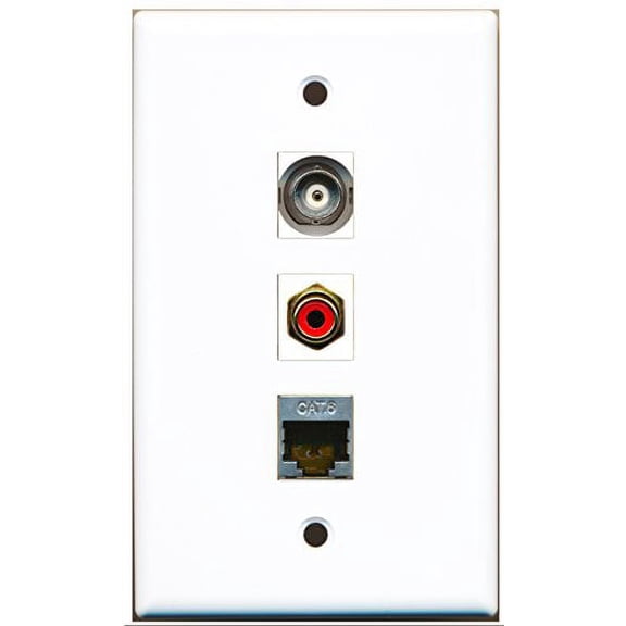 RiteAV - 1 Port RCA Red and 1 Port Shielded Cat6 Ethernet and 1 Port BNC Wall Plate