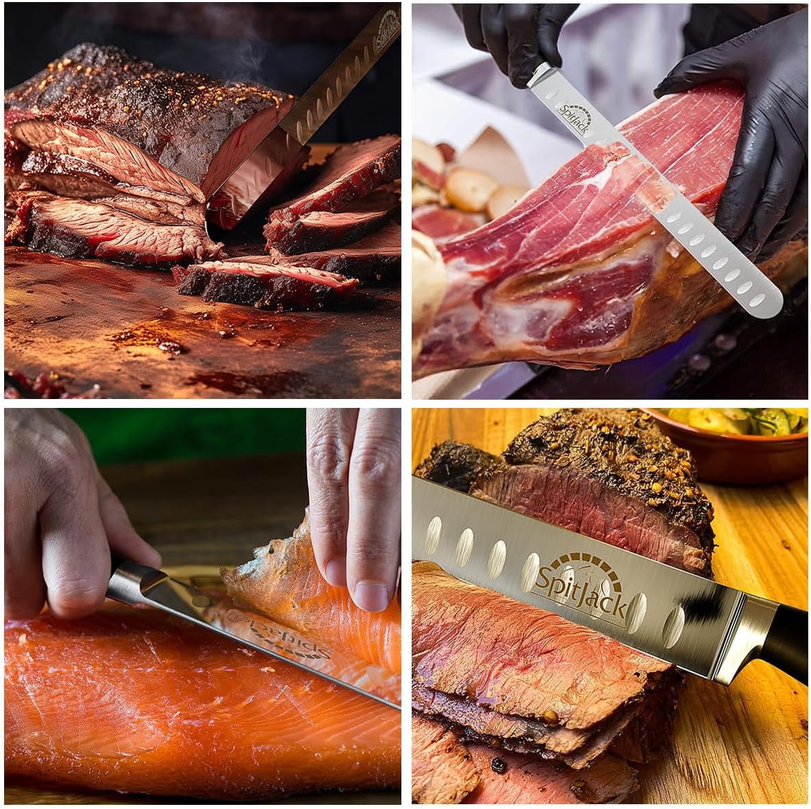 SPITJACK BBQ Butcher Knife Set – Brisket Trimming & Meat Slicing Kit with 8" Chef Knife, 3.5" Paring Knife, 10" Sharpening Steel & Storage Case