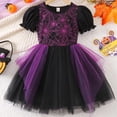 thumbnail image 4 of Virmaxy Toddler Halloween Dress Spider Web Print Short Puff Sleeve Tulle Tutu Skirt Witch Costume for Fall Festival Sizes 2T-7T, Purple, 4 of 5
